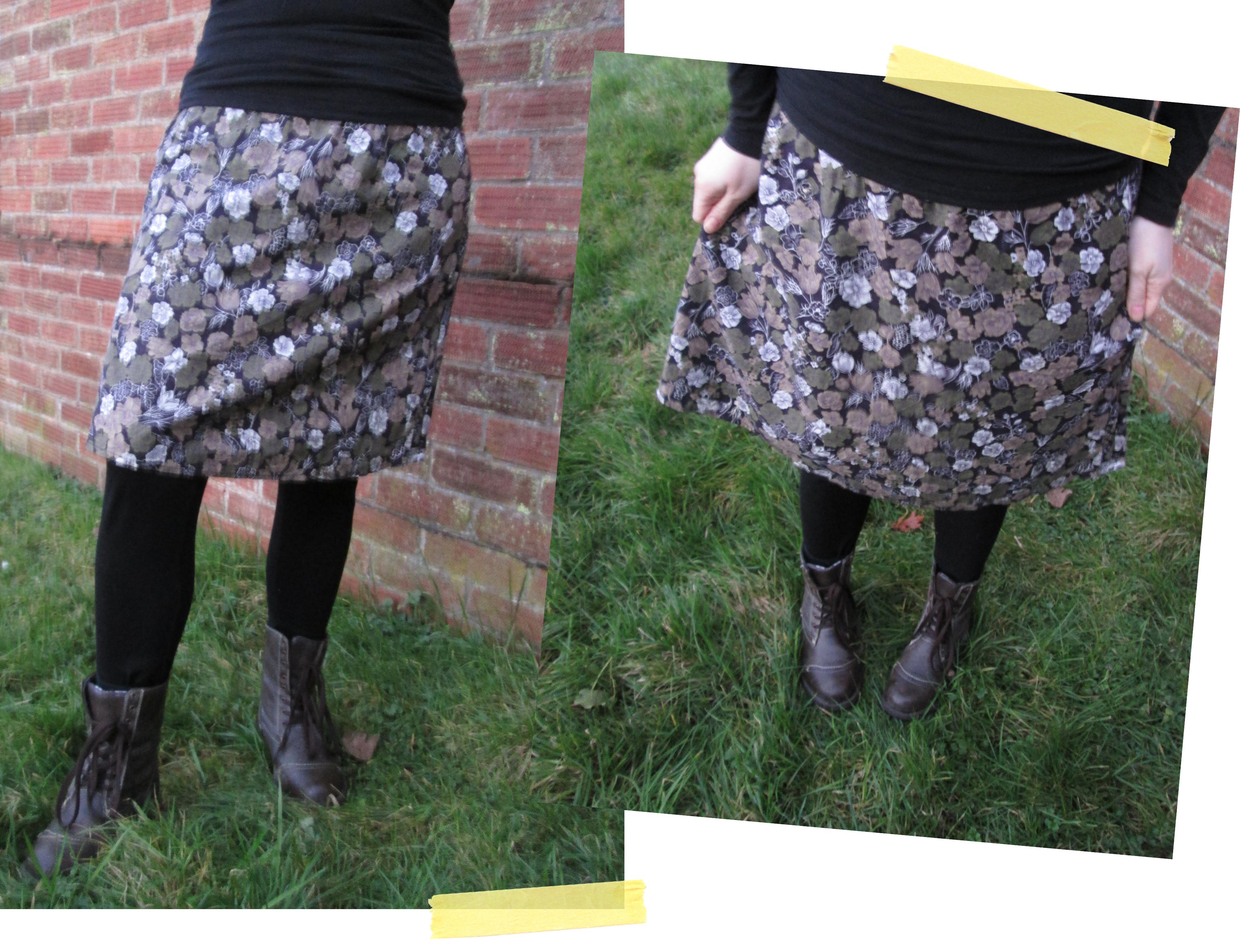 simplicity skirt pattern using charity shop dress fabric sewing construction finished clothing