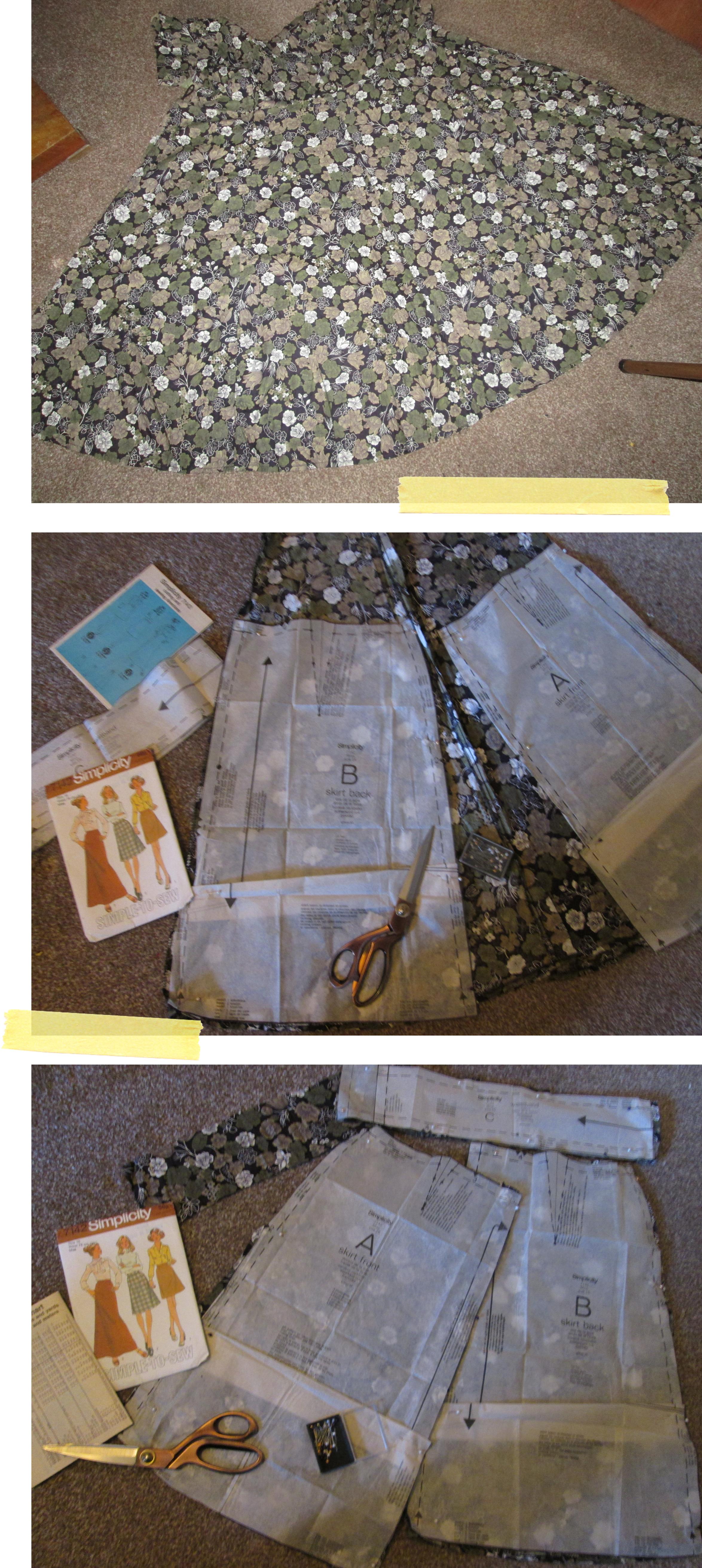 simplicity skirt pattern using charity shop dress fabric sewing construction