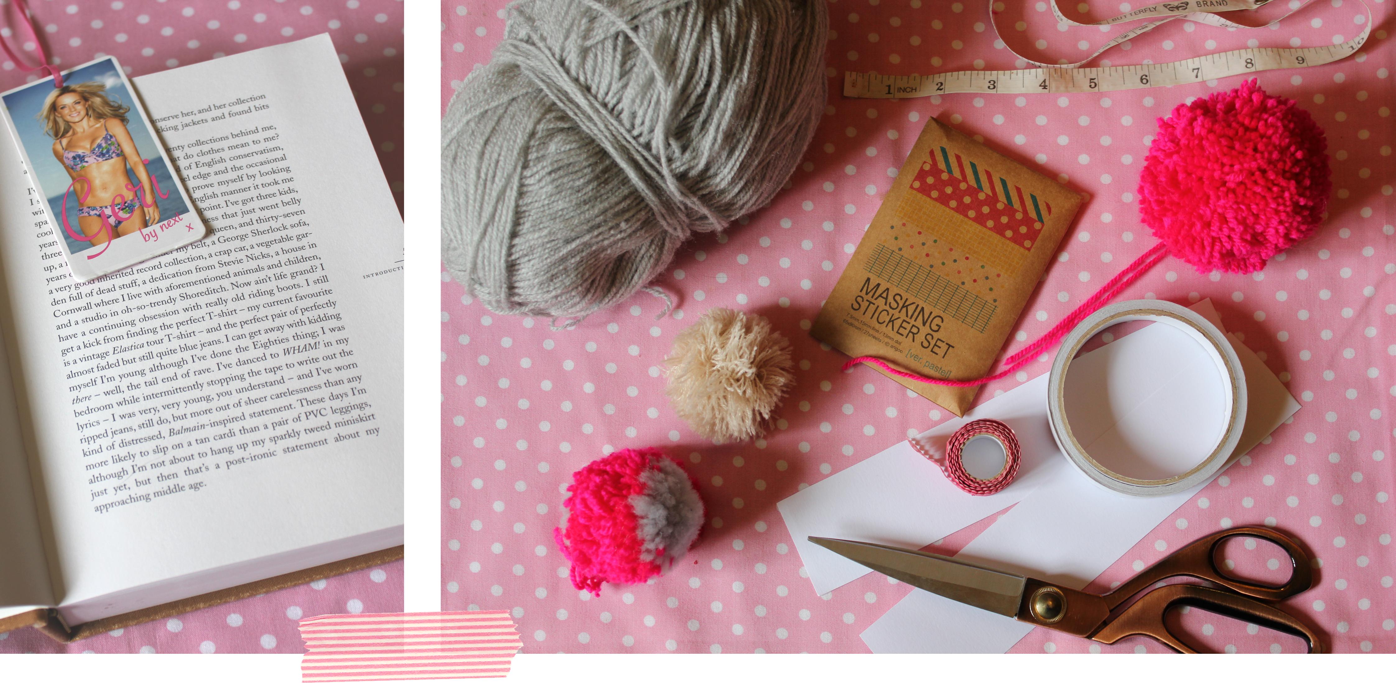 pom pom bookmarks what you will need - scissors card wool thread washi tape