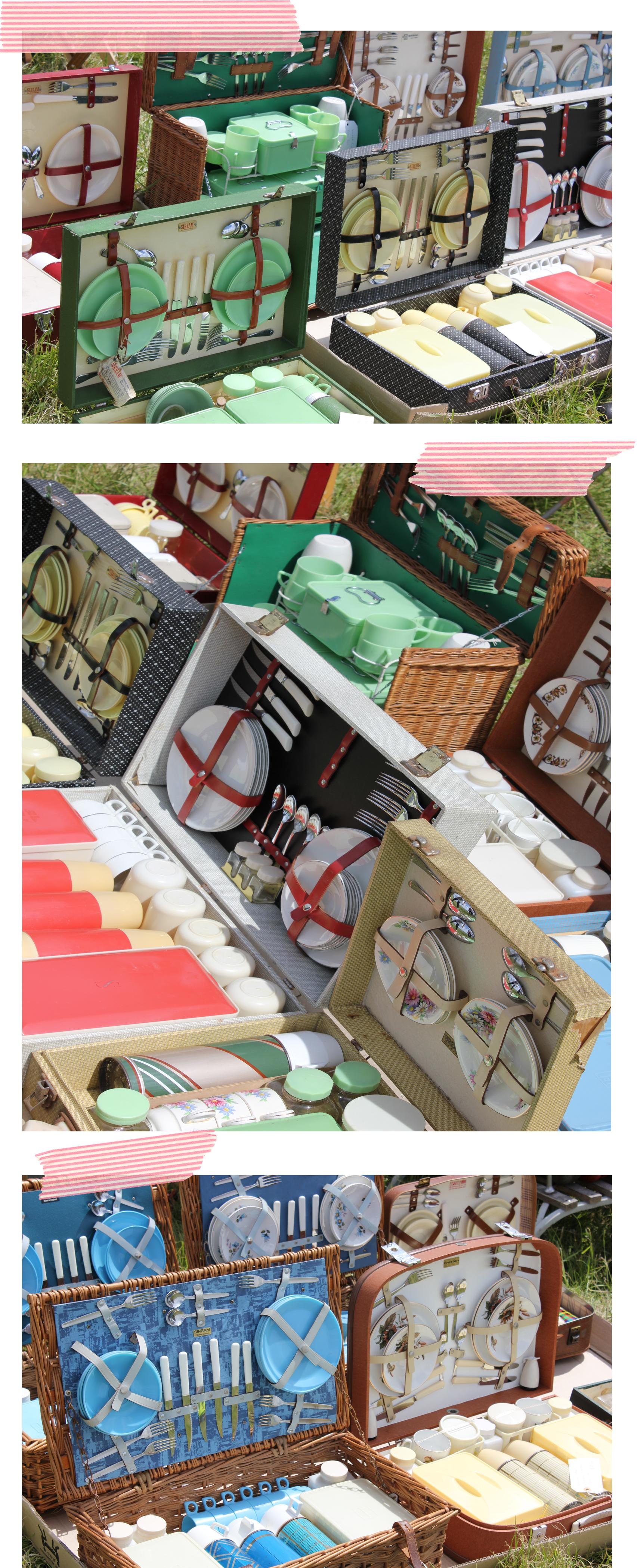 vintage picnic baskets and hampers with thermos flasks