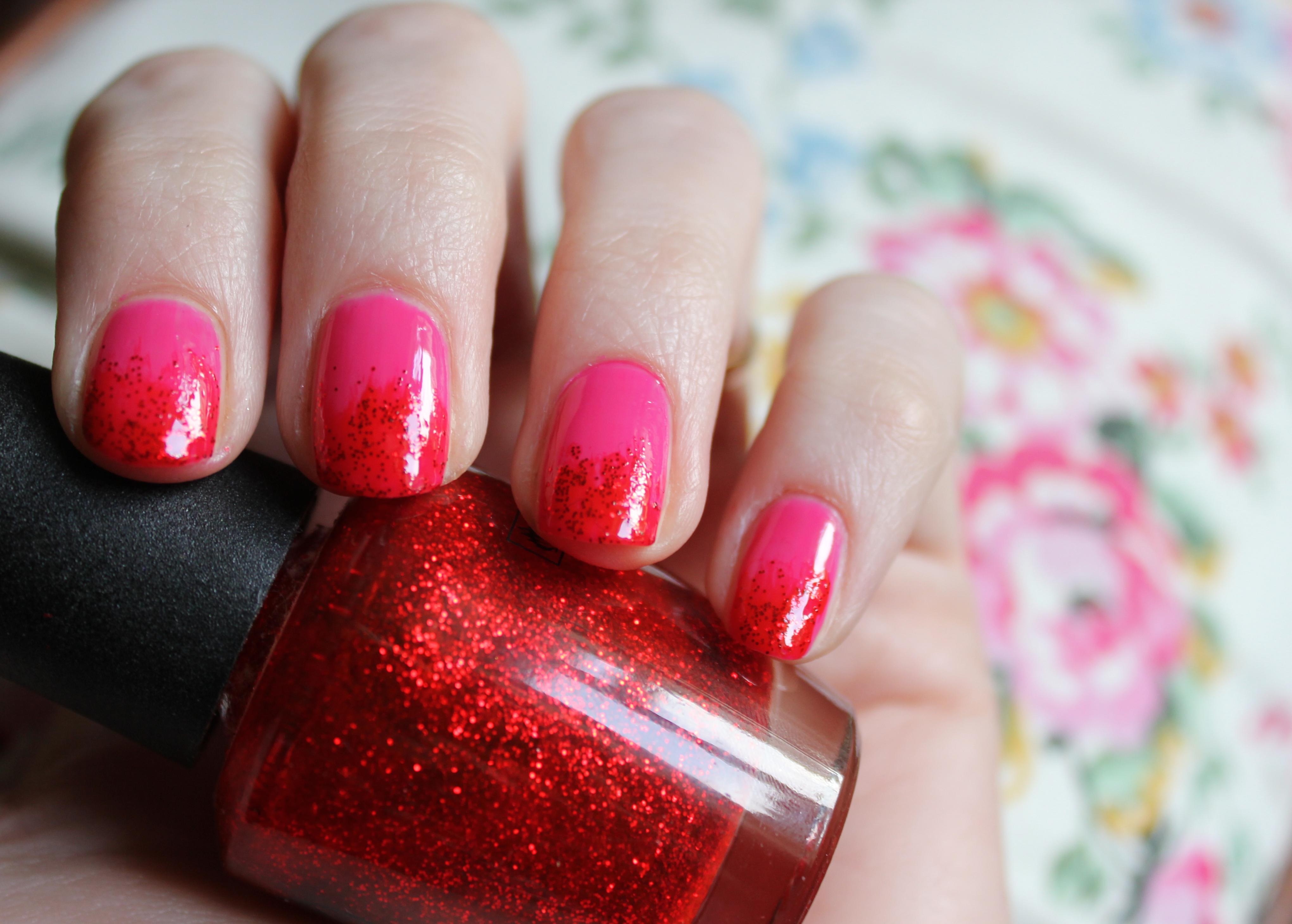 cassiefairy pink and red ombre manicure tutorial tips