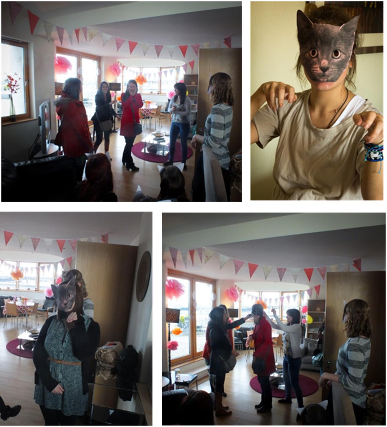 making cat masks for a vintage hen party by laceyinplaces