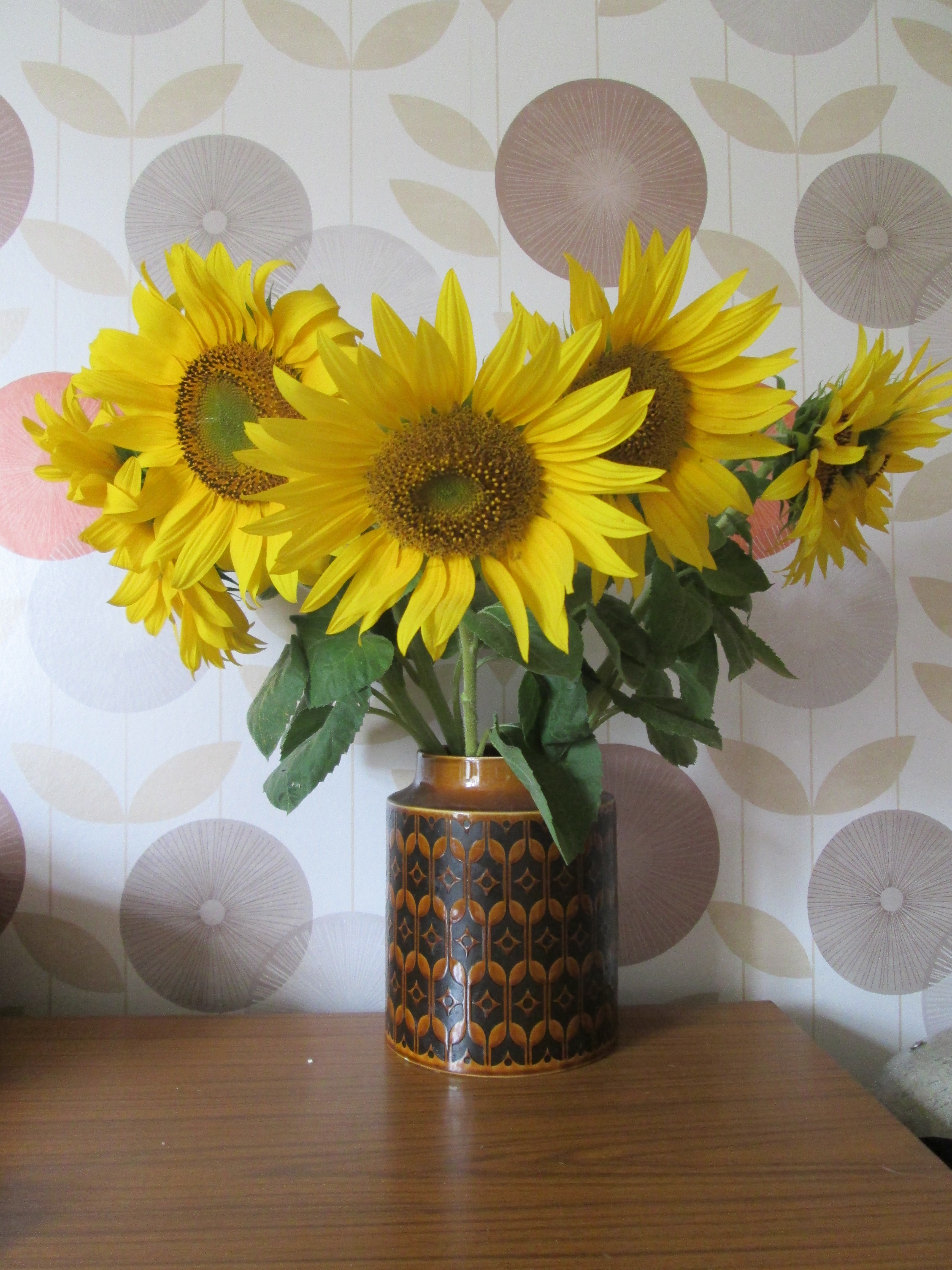 cassiefairys retro living room - autumn sunflower heads in hornsea vase
