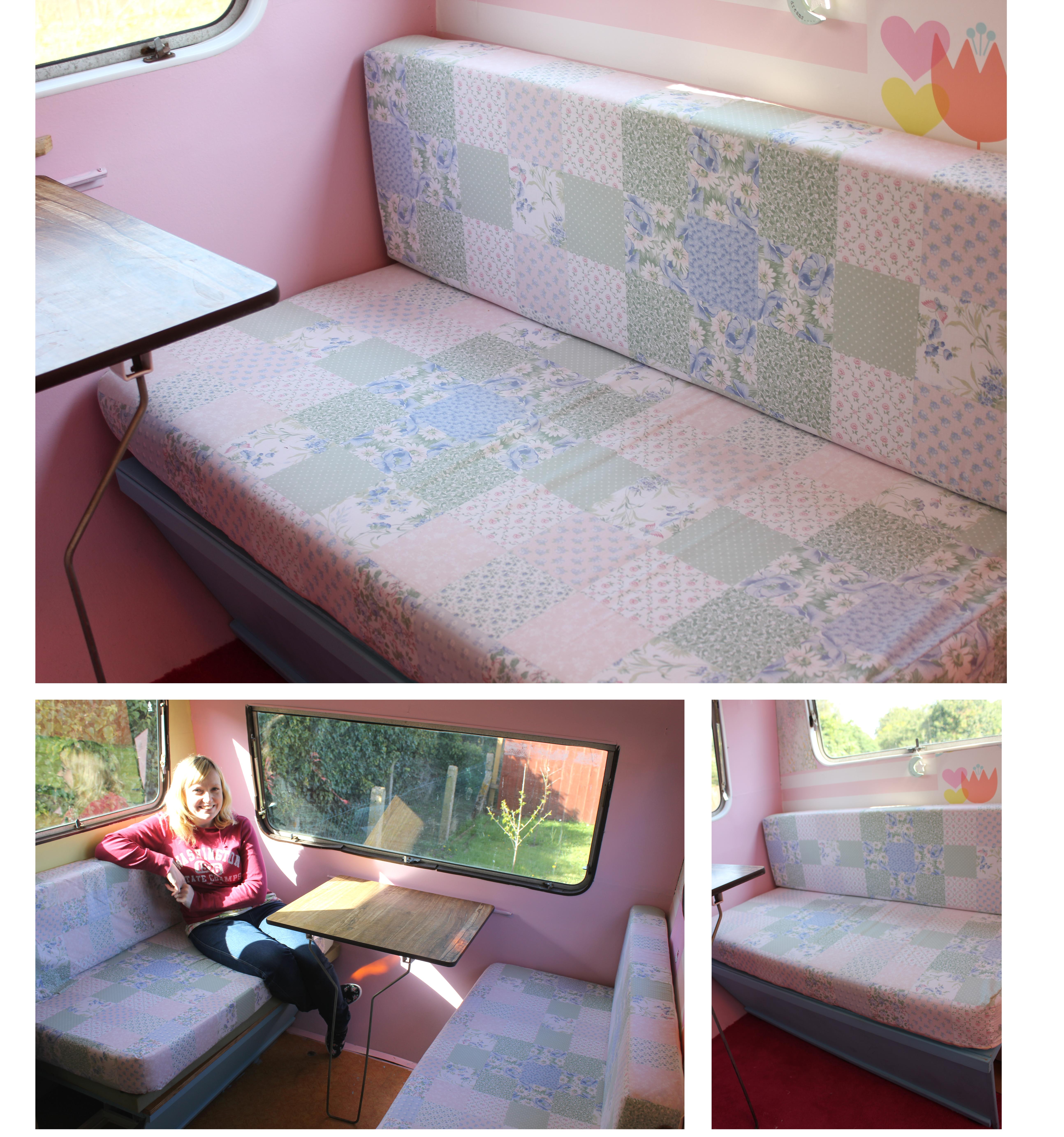 cassiefairys vintage caravan camper project patchwork quilt cushion pads for bench seat