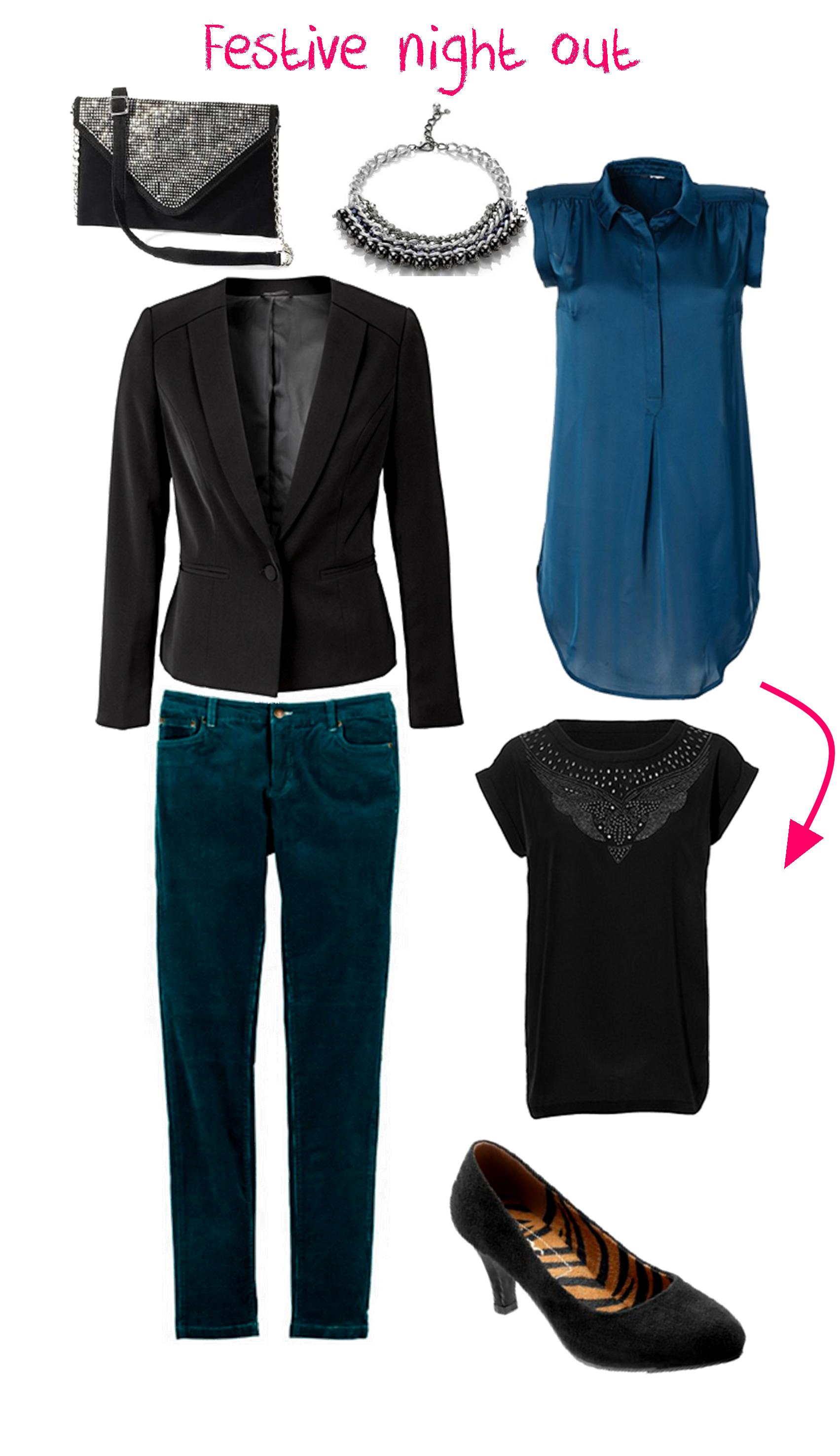 my favourite teal jeans reworked for winter 2013 evening out festive party - my look book using bon prix clothes