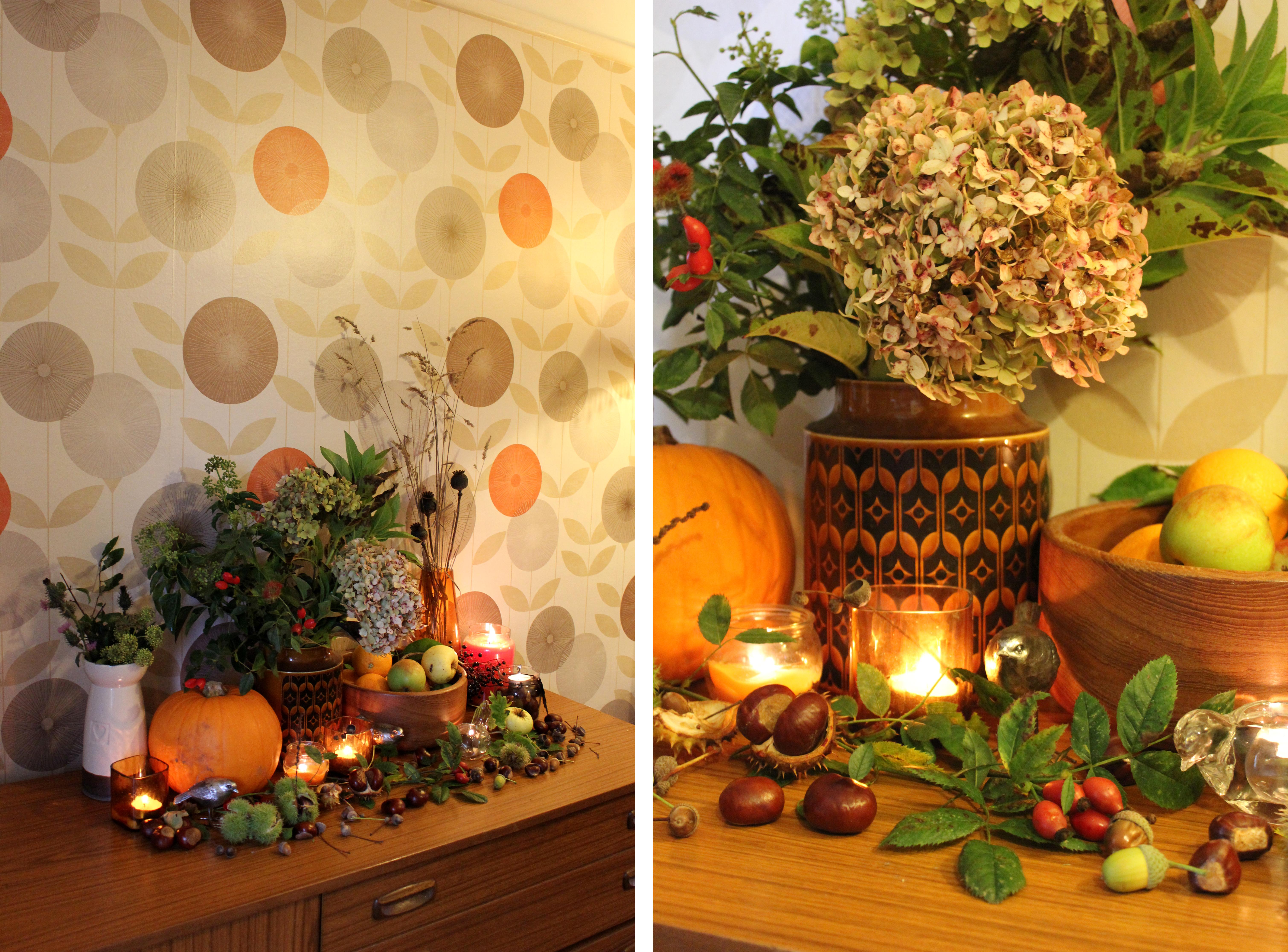my retro living room harvest floral arrangment table display 2013