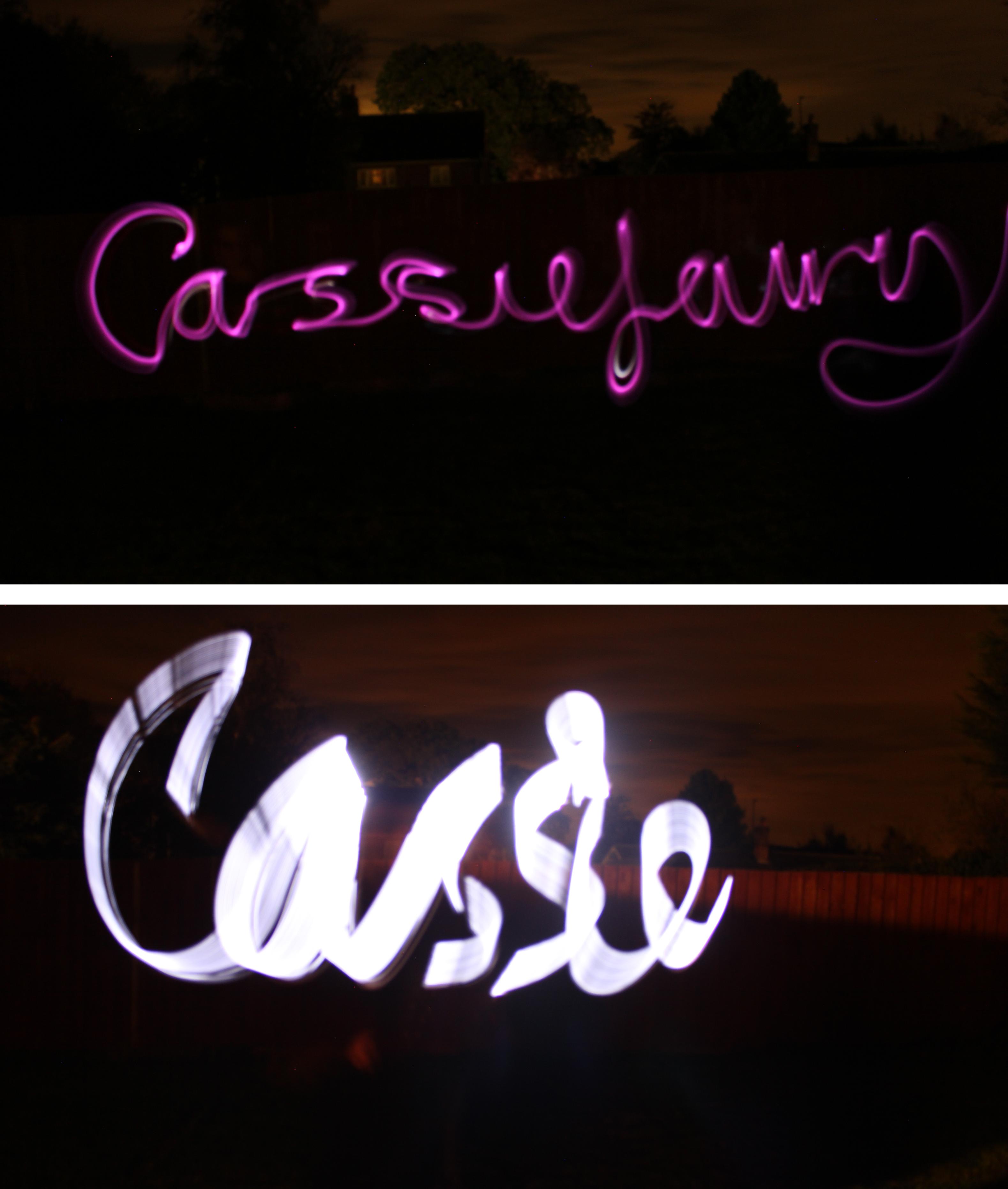 cassiefairy blog writing text using torches in the dark and slow shutter speed