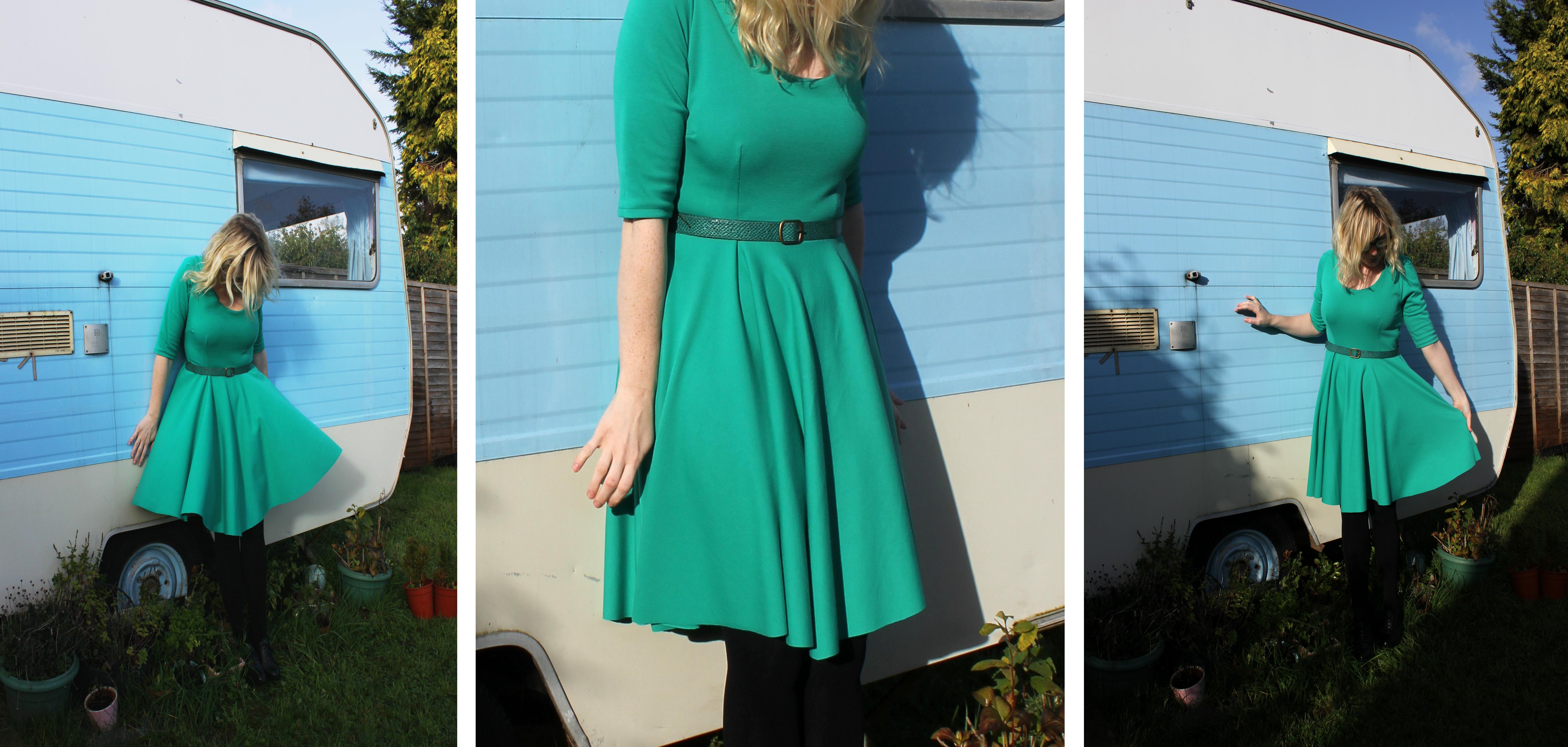 Sew It Yourself SIY emerald green dress handmade using vogue pattern and fabric from Minerva