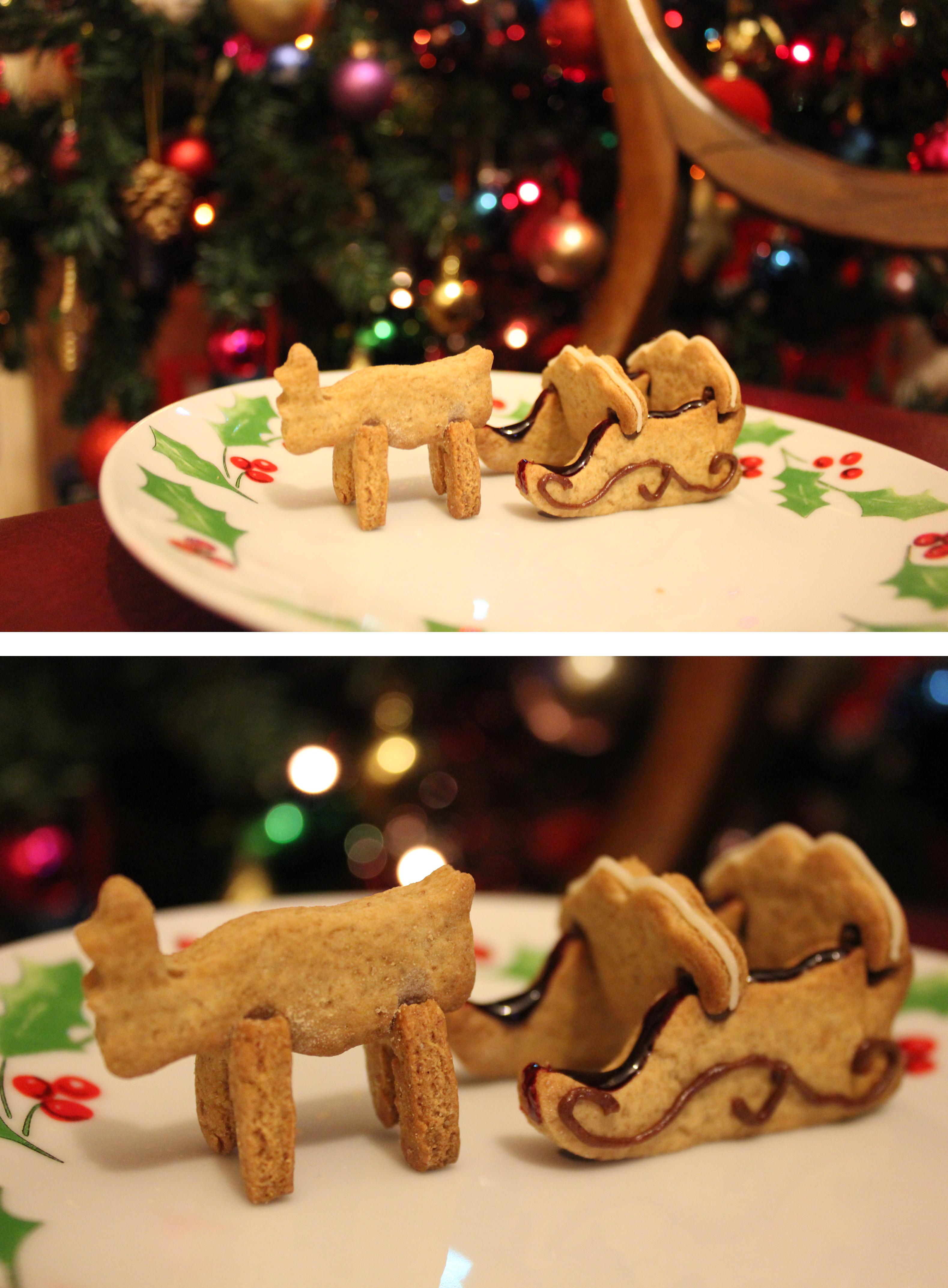 baking a gingerbread sleigh using cookie cutters