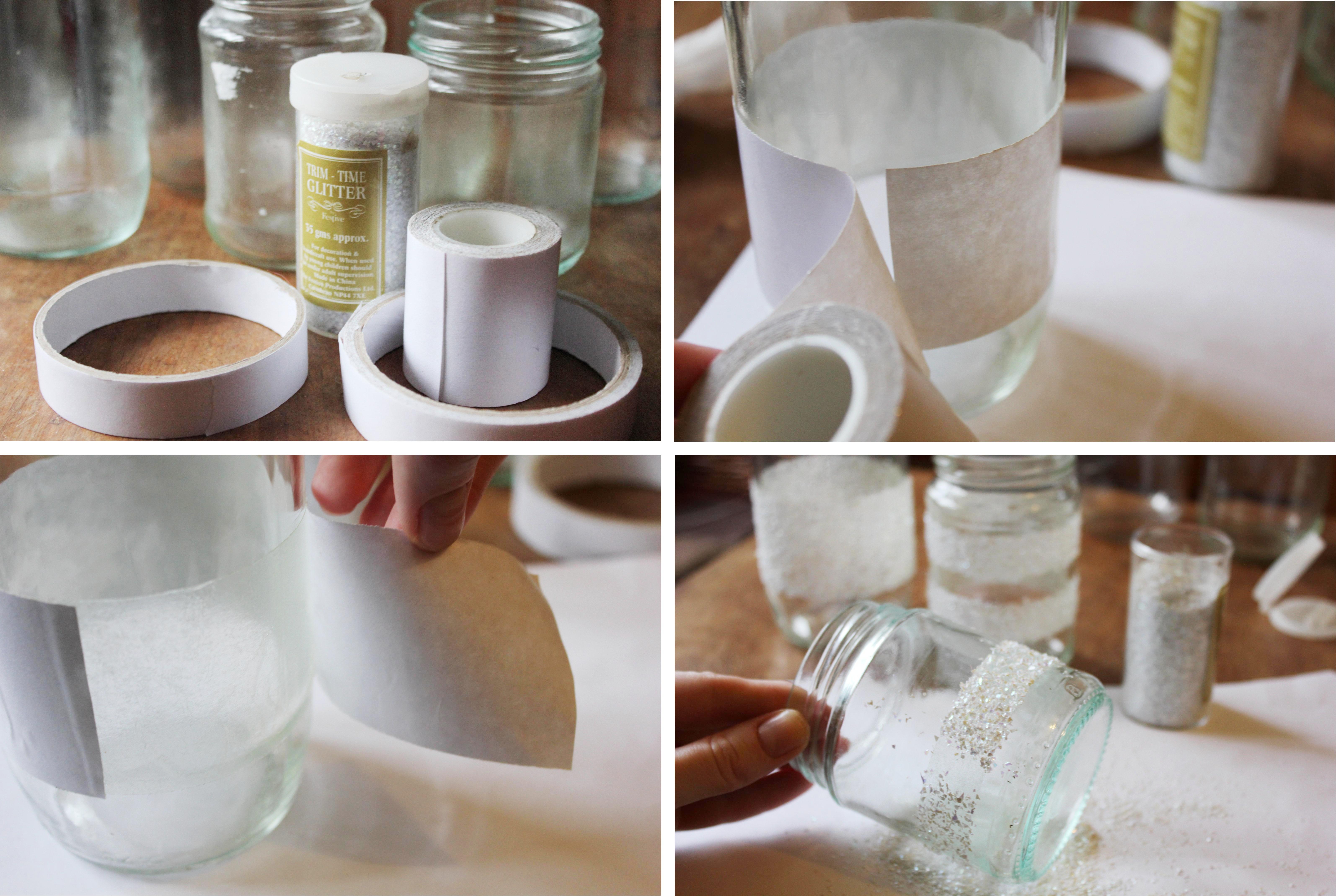 DIY glitter tea light holder jam jar project