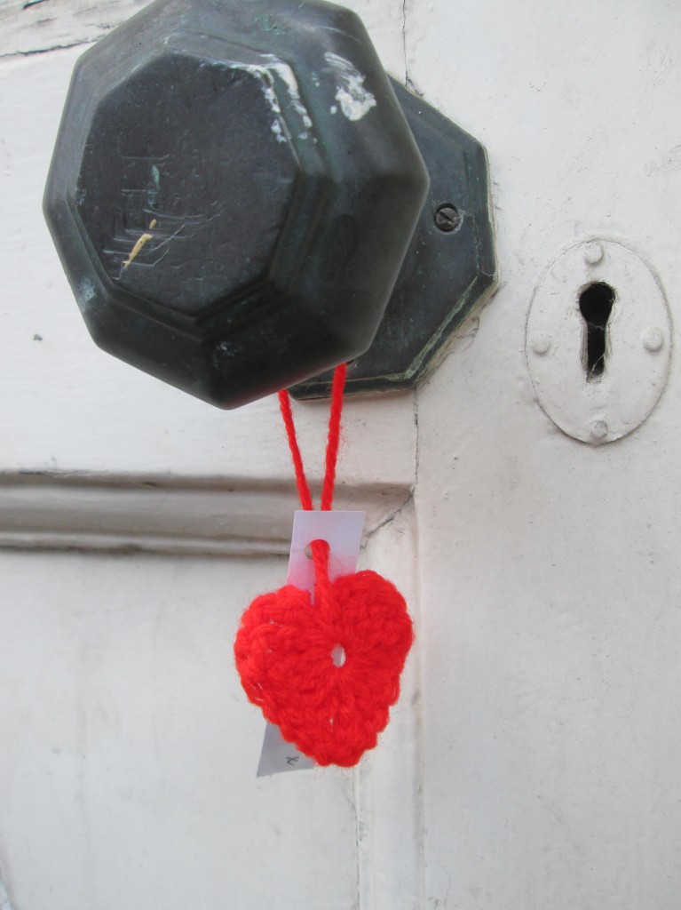 knitted heart found on a doorknob in cambridge