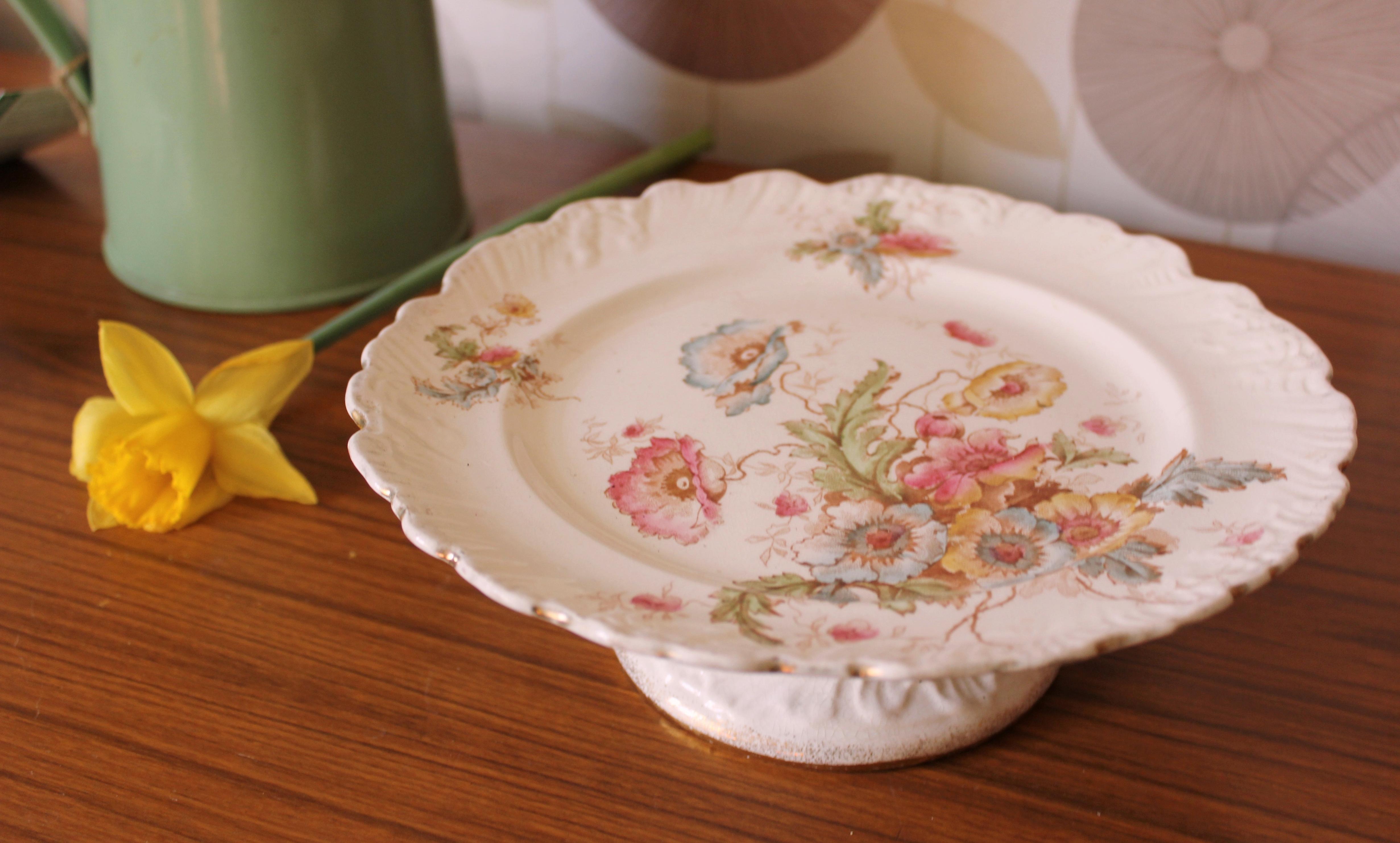 spring floral cake stand saved from skip