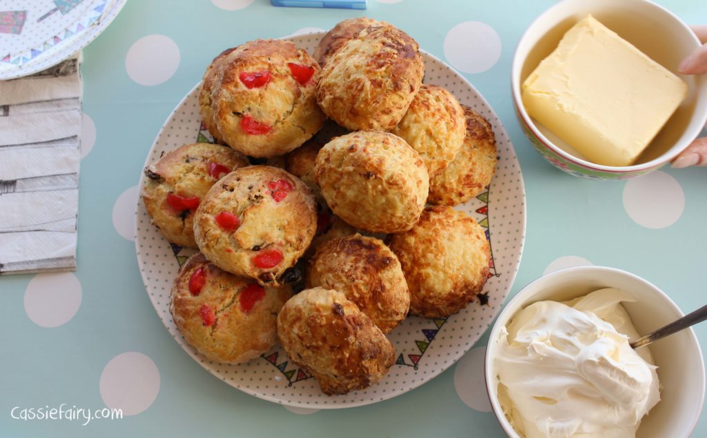 Easy recipe for baking cheese, fruit and cherry scones