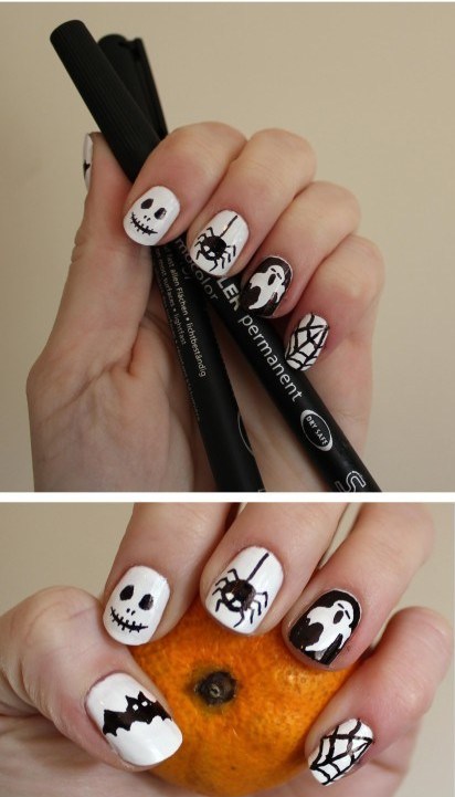 halloween-nail-art-manicure-tutorial-using-permanent-pens-white-and-black