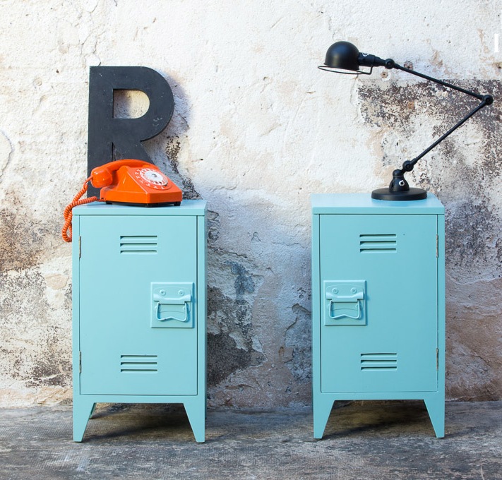 blue metal locker cabinets industrial style decorating colour blocking