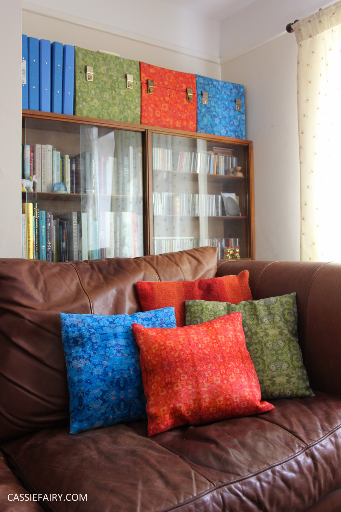 custom printed retro fabric design cushions mid-century modern mcm 60s 70s pattern print record boxes lp cases cats-3