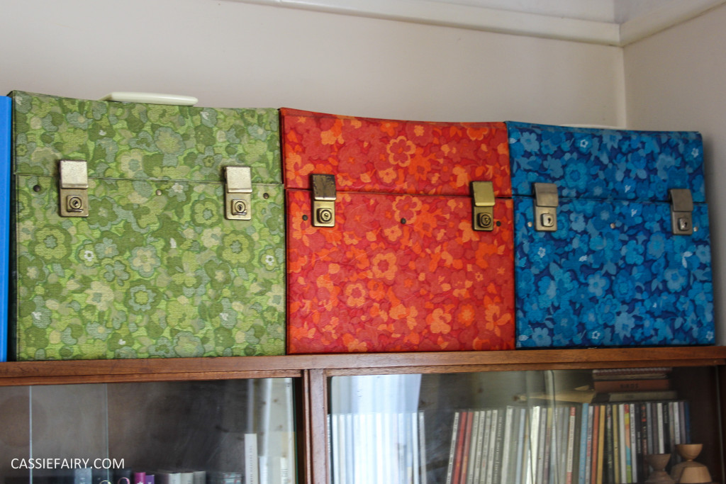 custom printed retro fabric design mid-century modern mcm 60s 70s pattern print record boxes lp cases