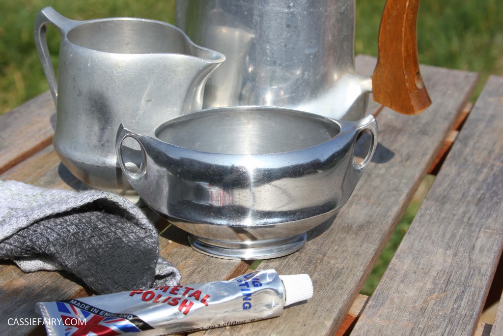 DIY polishing midcentury modern silvertea set picquot ware teapot-13