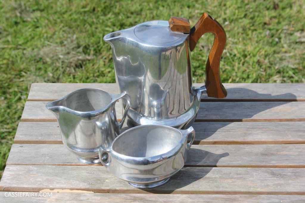 midcentury modern picquot ware teapot coffee set