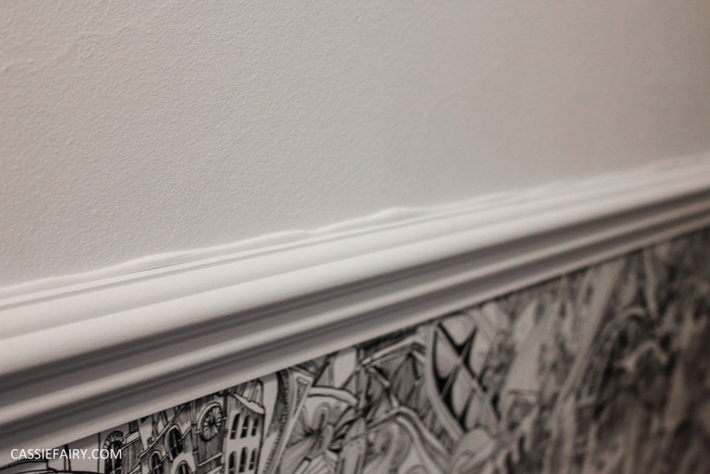monochrome home interior design black and white decor hallway makeover dado rail rug-12
