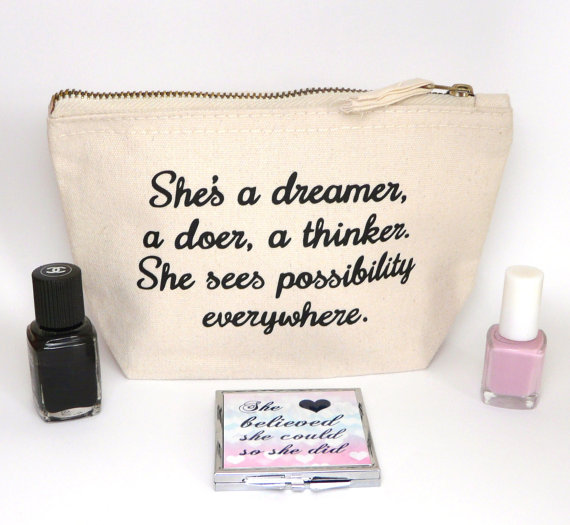 inspirational quote make up bag mirror woman