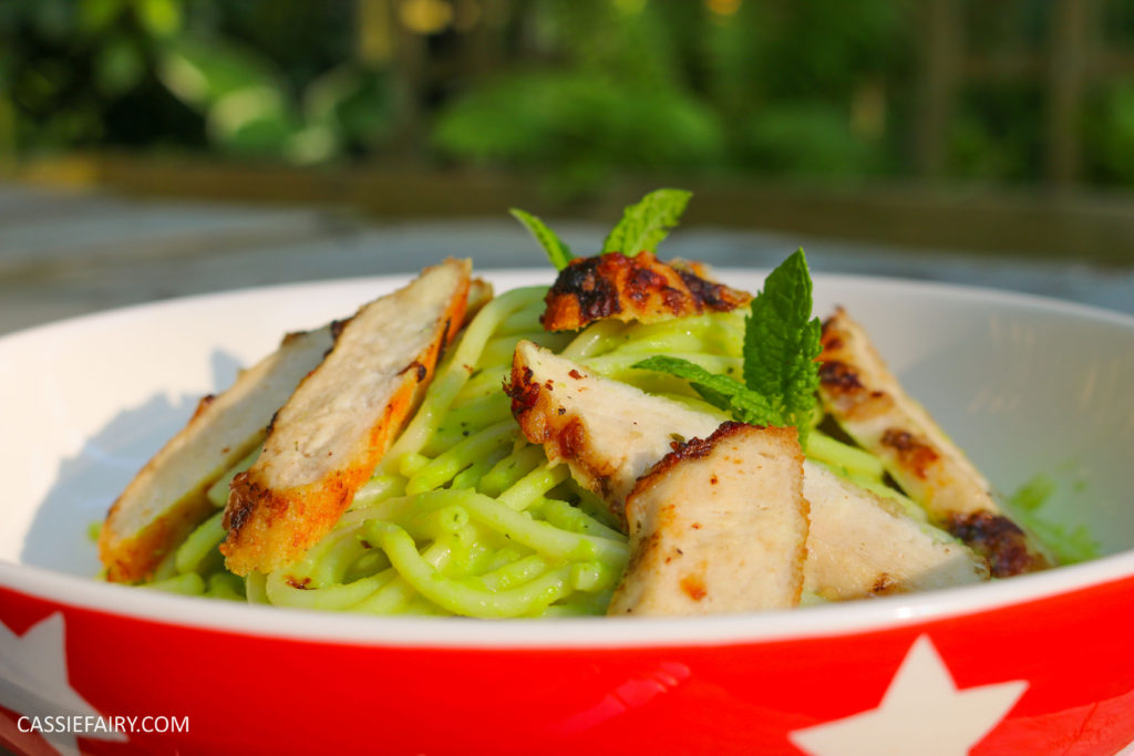 minted pea pasta recipe with grilled chicken breast al fresco meal dinner-22