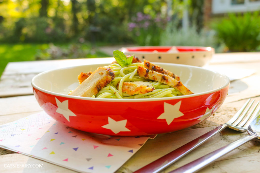 minted pea pasta recipe with grilled chicken breast al fresco meal dinner-23