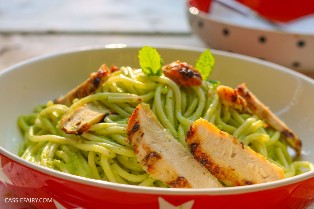 minted pea pasta recipe with grilled chicken breast al fresco meal dinner-27