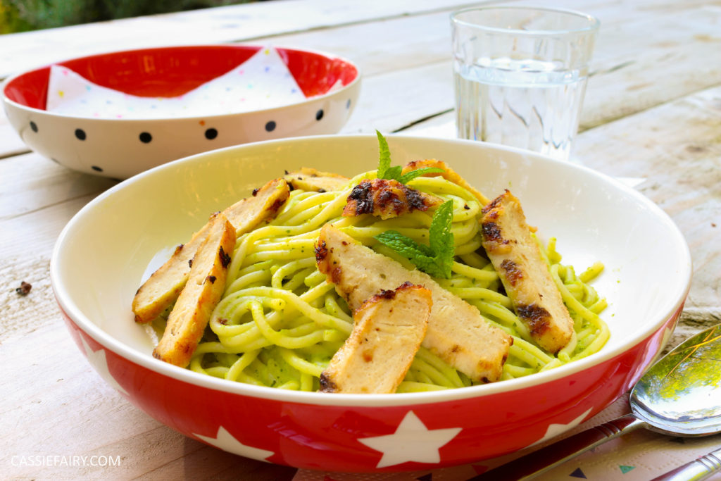 minted pea pasta recipe with grilled chicken breast al fresco meal dinner-31
