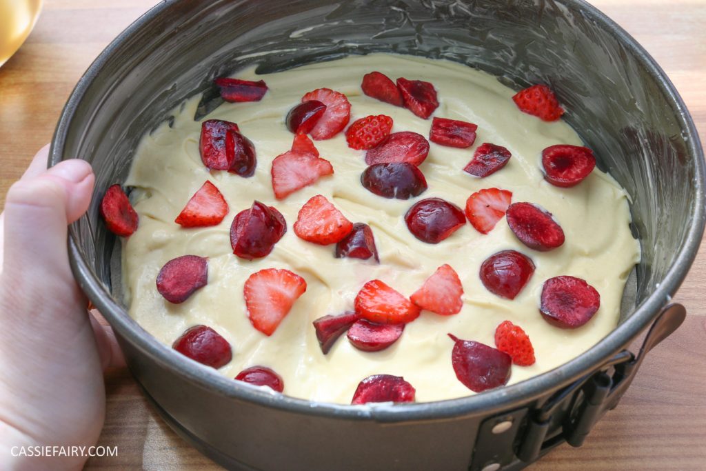 fruit cake cherry strawberry sponge bake baking recipe