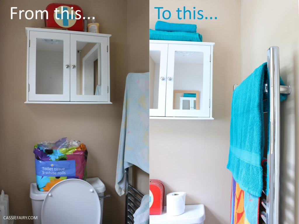 thrifty low cost summer coastal bathroom makeover diy project_before and after