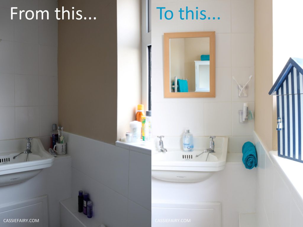 thrifty low cost summer coastal bathroom makeover diy project_before and after budget diy