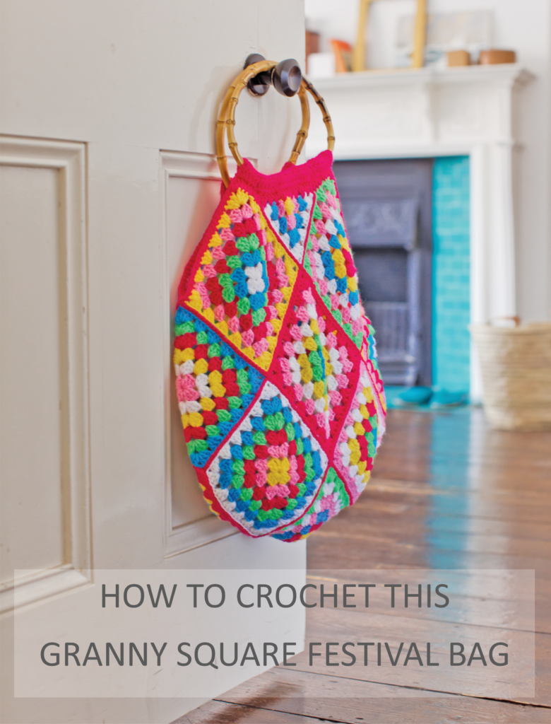 Step-by-step granny squares festival bag crochet project, My Thrifty Life  by Cassie Fairy