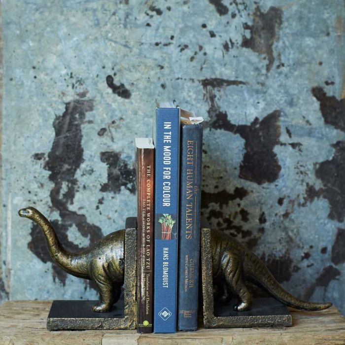 Dinosaur book ends in the shape of a brontosaurus