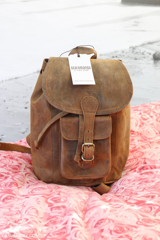 photo of vintage leather backpack