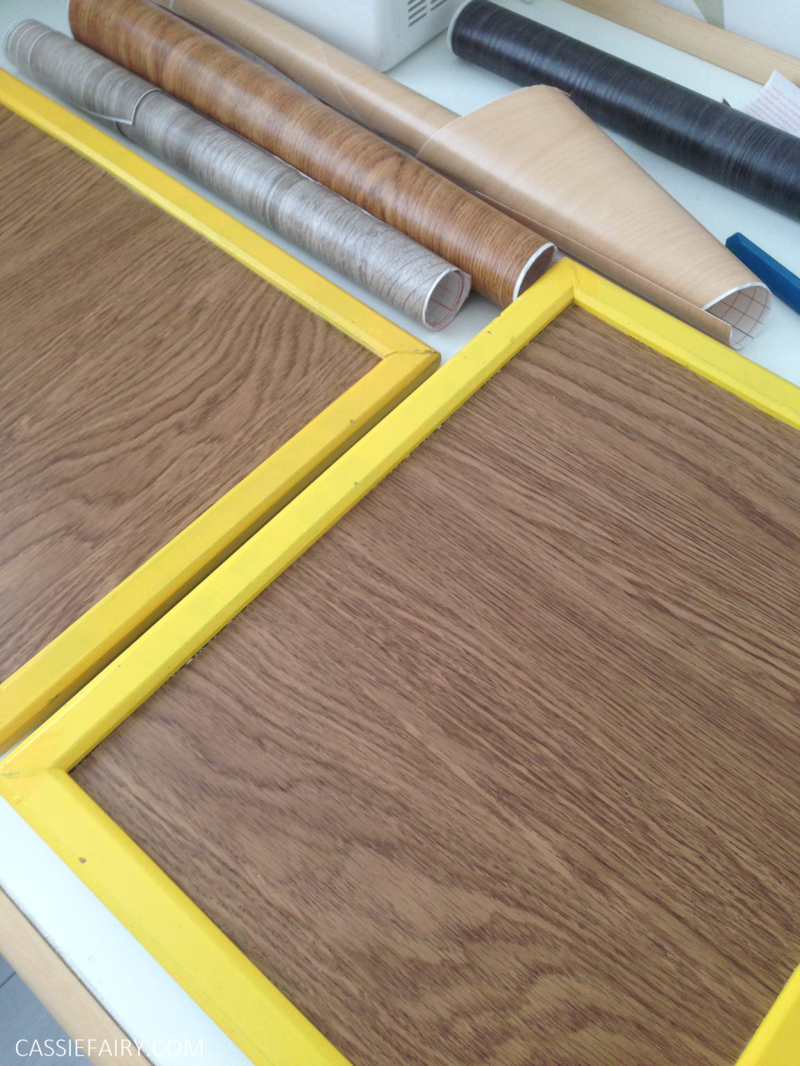 Quick and easy lap tray makeover with woodeffect adhesive vinyl My Thrifty Life by Cassie