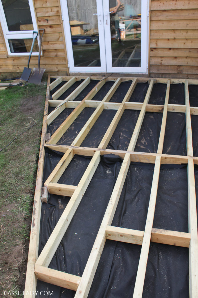 The frame for the decking made from pressure treated timber.