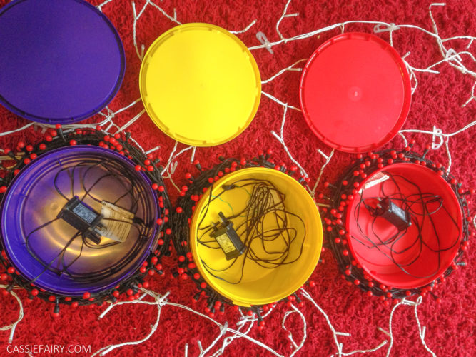 How to repurpose sweet tubs to store fairy lights & Christmas decorations My Thrifty Life by