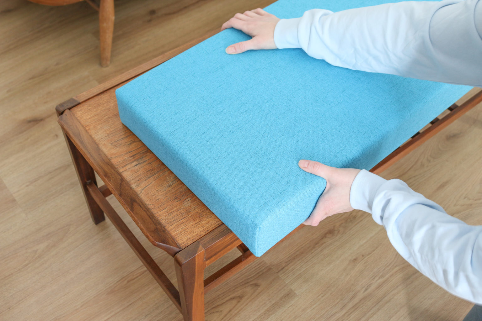 How to upholster a padded topper to convert any coffee table into a footstool My Thrifty Life
