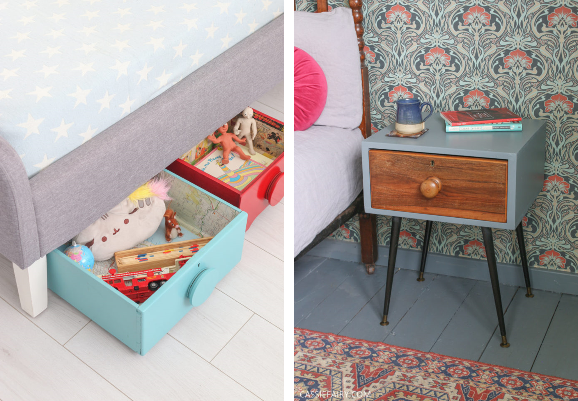How To Make Upcycled Drawers into a Handy Wall Unit - Pillar Box Blue