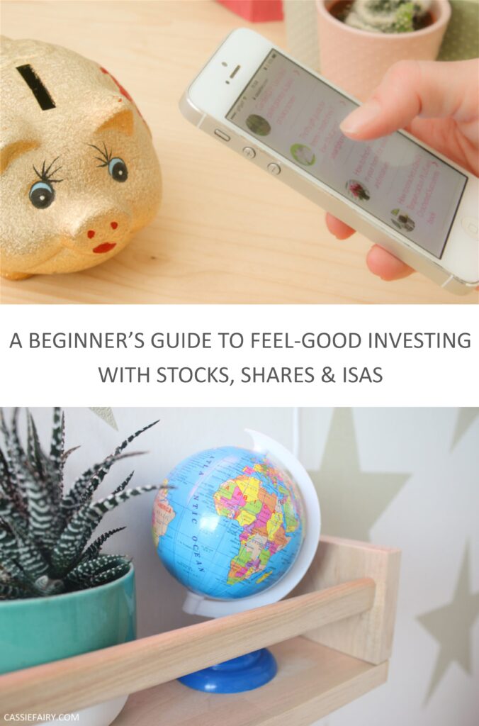 Pinnable image with the text "a beginner’s guide to feel-good investing with stocks, shares & ISAs".