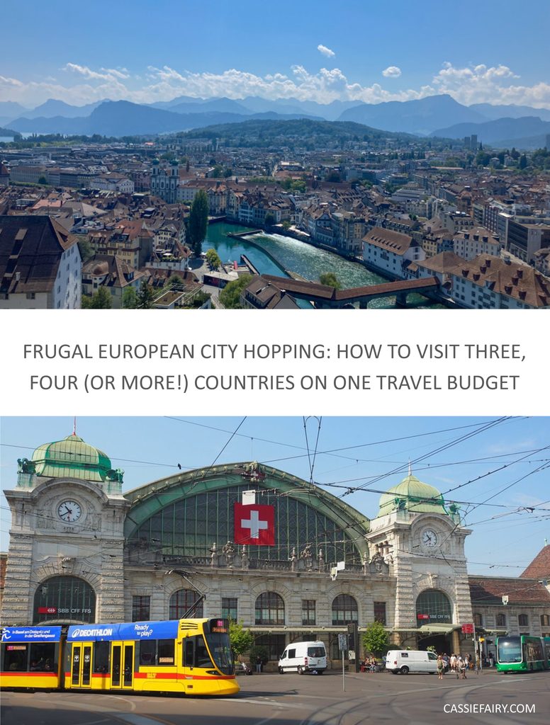 Pinnable image with the text: "Frugal European city hopping: How to visit 3, 4  (or more!) countries on one travel budget".