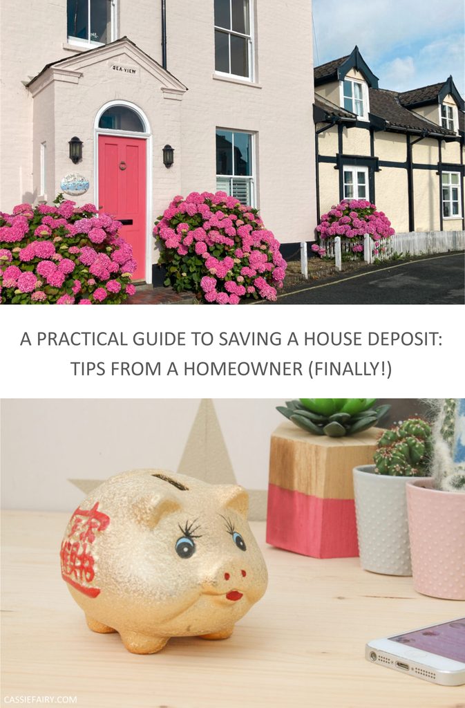 Pinnable image with the text "A practical guide to saving a house deposit: tips from a homeowner (finally!)"