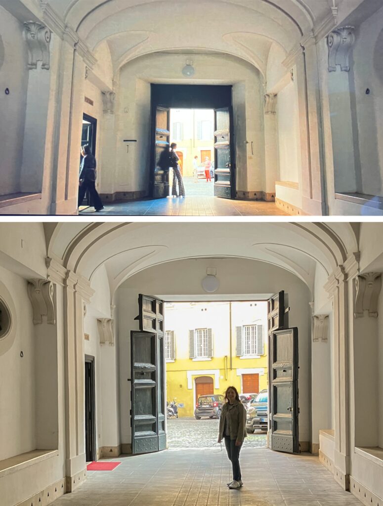 The interior of a filming location in Rome where Emily in Paris was filmed.