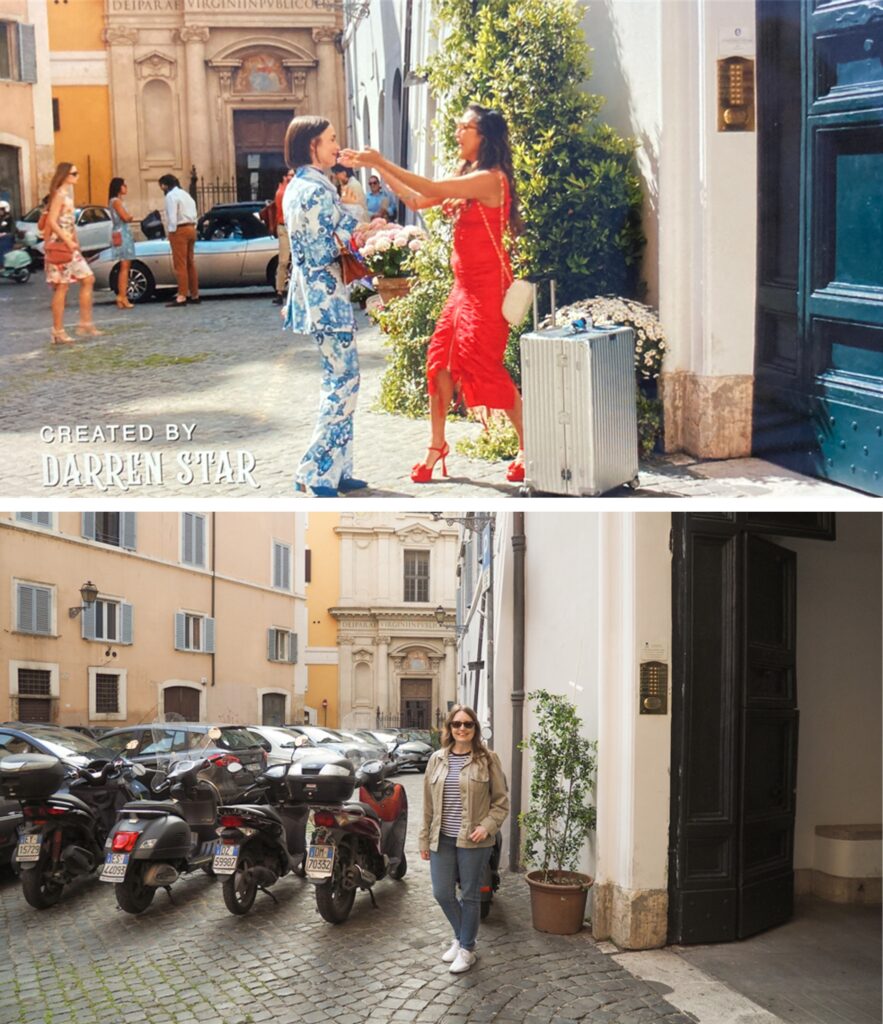 The exterior of a filming location in  Rome where Emily in Paris was filmed.