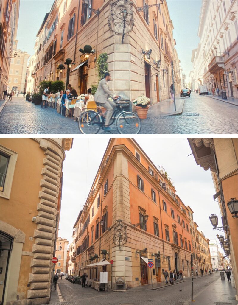 The corner of a building in Rome where Emily in Paris was filmed.