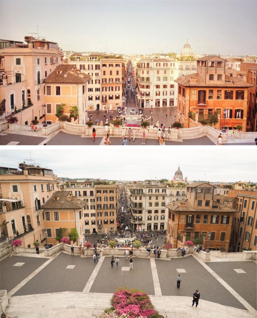 A view from the top of the Spanish Steps in Rome where Emily in Paris was filmed.
