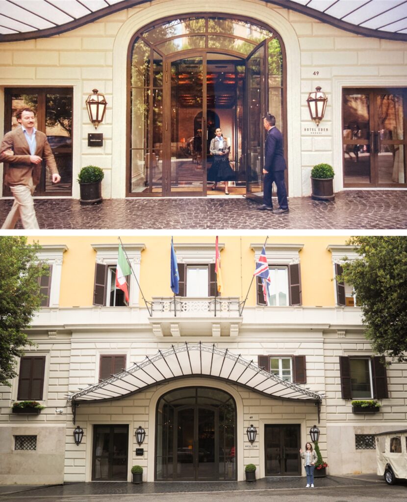 The exterior of a hotel in Rome where Emily in Paris was filmed.
