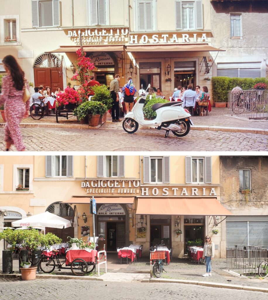 The exterior of a restaurant in Rome where Emily in Paris was filmed.