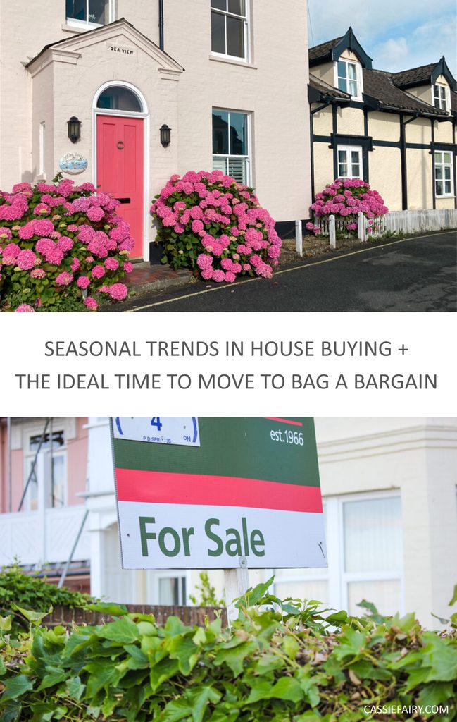 Pinnable image with the text "Seasonal trends in house buying + the ideal time to move if you want to bag a bargain."